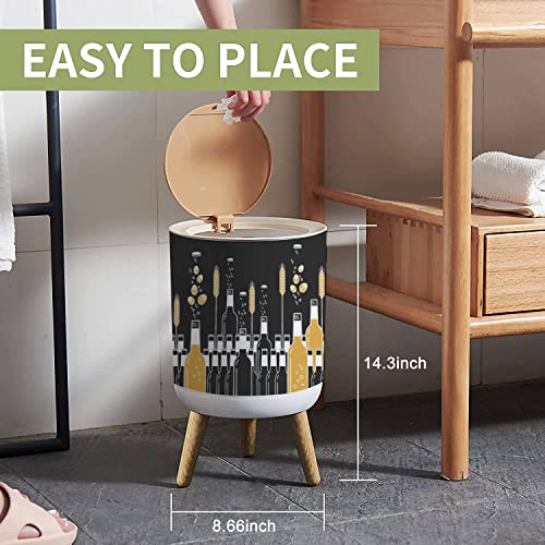 Small Trash Can with Lid for Bathroom Kitchen Office Diaper Beer bottles hops wheat Craft beer brewing ingredients for brewery pub Bedroom Garbage Trash Bin Dog Proof Waste Basket Cute Decorative