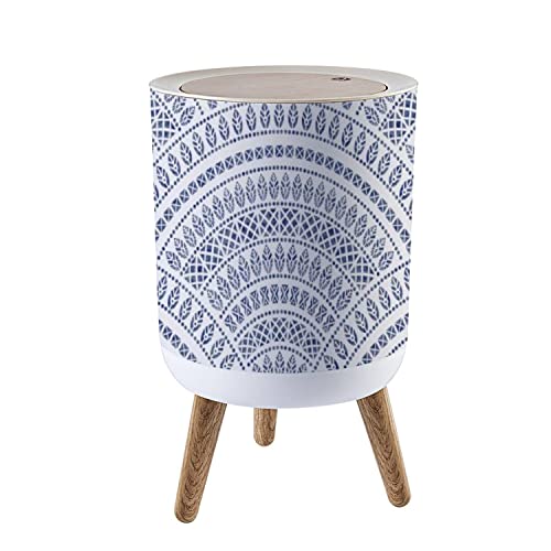 Small Trash Can with Lid for Bathroom Kitchen Office Diaper abstract seamless geometrical from blue fan shaped ornate elements Bedroom Garbage Trash Bin Dog Proof Waste Basket Cute Decorative