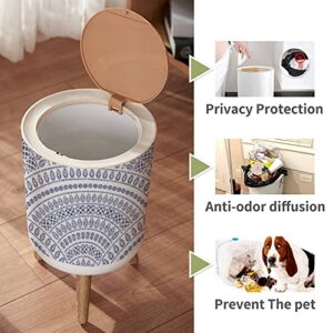 Small Trash Can with Lid for Bathroom Kitchen Office Diaper abstract seamless geometrical from blue fan shaped ornate elements Bedroom Garbage Trash Bin Dog Proof Waste Basket Cute Decorative