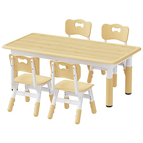 Brelley Kids Table and 4 Chairs Set, Height Adjustable Toddler Table and Chair Set, Graffiti Desktop, Non-Slip Legs, Max 300lbs, Children Multi-Activity Table for Ages 2-10