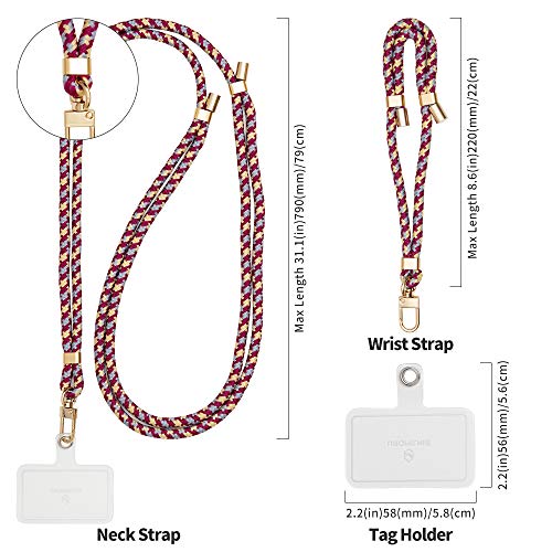 Sinjimoru Cell Phone Lanyard for Phone Case, Adjustable Phone Neck Strap Lanyard Compatible with Key Holder & ID Card Holder. Sinjimoru Shoulder Strap Burgundy Mix