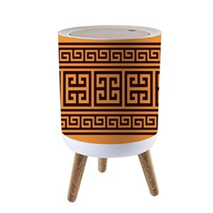 small trash can with lid for bathroom kitchen office diaper greek key seamless design brown inspired by ancient greece pottery art bedroom garbage trash bin dog proof waste basket cute decorative