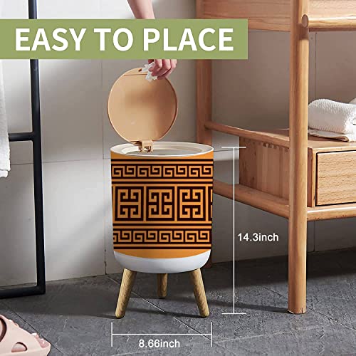 Small Trash Can with Lid for Bathroom Kitchen Office Diaper Greek key seamless design brown inspired by ancient Greece pottery art Bedroom Garbage Trash Bin Dog Proof Waste Basket Cute Decorative