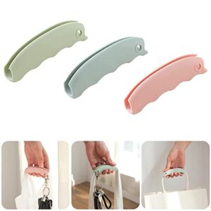terrysun 3 pcs grocery bag carrier with soft cushion grip, silicone lifting holder handle grip keyhole for shopping simple non-slip hand protect kitchen gadgets ( blue+green+pink)