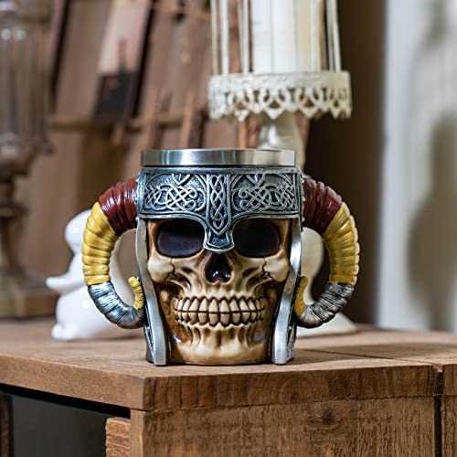 CHICVITA Stainless Steel Viking Mug, Skull Coffee Mug, Double Handles Viking Beer Cup, Cool Tea Cups For Men, Dad Coffee Mug Gift, 6.8 x 5 x 3.1 inches