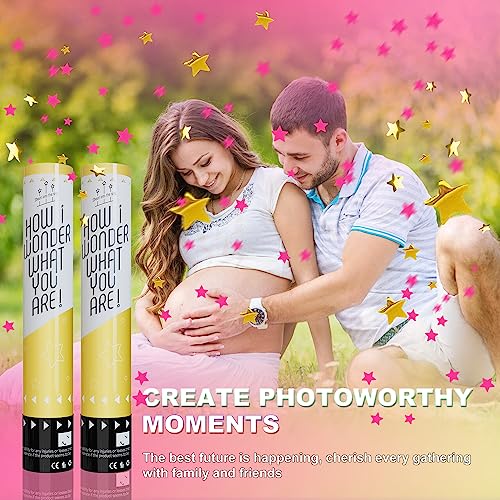 Workkeep Gender Reveal Confetti Powder Cannon - Set of 4 - Pink Only for Baby Girl with Pink Confetti Cannon Smoke Bombs, Gender Reveal Poppers with Gender Reveal Decorations Party Poppers