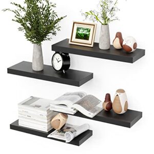 boswillon 4 sets black floating shelves with invisible brackets,modern shelf for bedroom,bathroom, kitchen wall decor – black