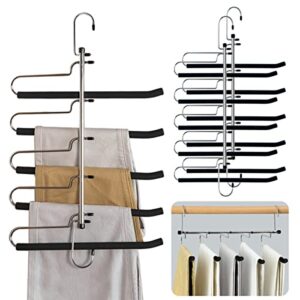 3 pack pants hangers space saving heavy duty magic slacks jeans trouser hanger, non-slip foam padded 5 layers, multi-purpose premium metal closet organizer for leggings