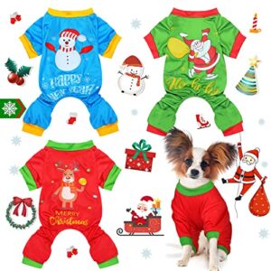 3 Pieces Christmas Dog Pajamas Dog Jumpsuit Pet Christmas Pajamas Clothes Holiday Dog Bodysuit Dog Puppy Rompers Bodysuit Santa Claus Snowman Elk Dog Apparel Jumpsuit for Pet Puppy Dog Cat (Medium)