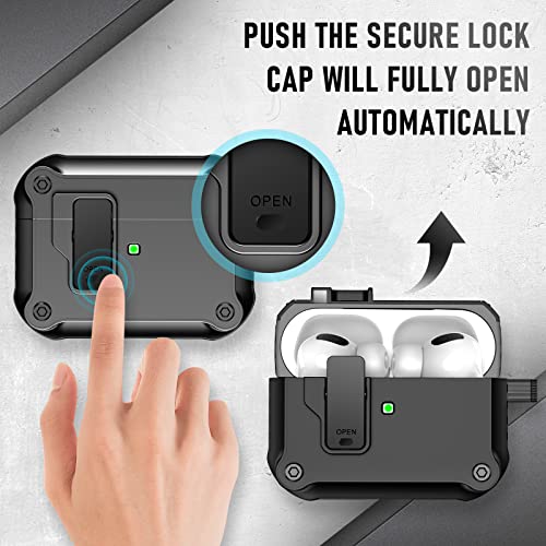 Valkit for Apple Airpods Pro Case Cover with Secure Lock Clip Carbon Fiber Hard Shell AirPod Pro Case with Keychain for Men Women Cool Air Pod Pro Shockproof Protective Case for AirPods Pro 2019,Black