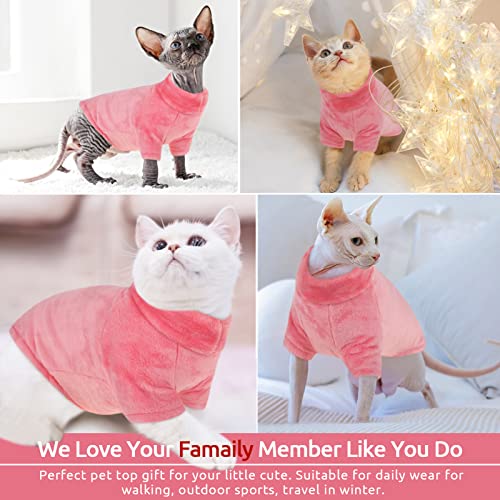 SUNFURA Turtleneck Sweater Coat for Cat, Kitten Fleece Winter Pullover Vest Cat Cozy Soft Pajamas with Sleeves for Puppy Cats, Pet Warm and Jumpsuit Apparel for Cold Weather, Pink XL