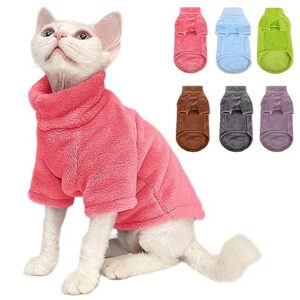 sunfura turtleneck sweater coat for cat, kitten fleece winter pullover vest cat cozy soft pajamas with sleeves for puppy cats, pet warm and jumpsuit apparel for cold weather, pink xl