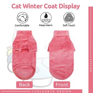 SUNFURA Turtleneck Sweater Coat for Cat, Kitten Fleece Winter Pullover Vest Cat Cozy Soft Pajamas with Sleeves for Puppy Cats, Pet Warm and Jumpsuit Apparel for Cold Weather, Pink XL