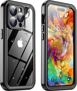 temdan for iphone 14 pro max case waterproof,built-in 9h tempered glass screen protector [ip68 underwater][14ft military dropproof][dustproof][real 360] full body shockproof phone case-black/clear