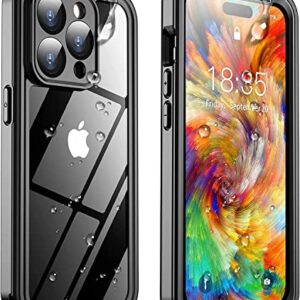 Temdan for iPhone 14 Pro Max Case Waterproof,Built-in 9H Tempered Glass Screen Protector [IP68 Underwater][14FT Military Dropproof][Dustproof][Real 360] Full Body Shockproof Phone Case-Black/Clear