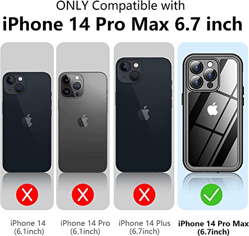 Temdan for iPhone 14 Pro Max Case Waterproof,Built-in 9H Tempered Glass Screen Protector [IP68 Underwater][14FT Military Dropproof][Dustproof][Real 360] Full Body Shockproof Phone Case-Black/Clear