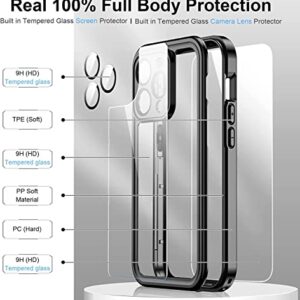 Temdan for iPhone 14 Pro Max Case Waterproof,Built-in 9H Tempered Glass Screen Protector [IP68 Underwater][14FT Military Dropproof][Dustproof][Real 360] Full Body Shockproof Phone Case-Black/Clear