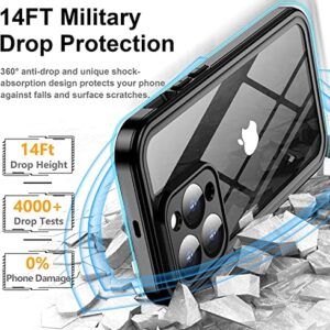 Temdan for iPhone 14 Pro Max Case Waterproof,Built-in 9H Tempered Glass Screen Protector [IP68 Underwater][14FT Military Dropproof][Dustproof][Real 360] Full Body Shockproof Phone Case-Black/Clear