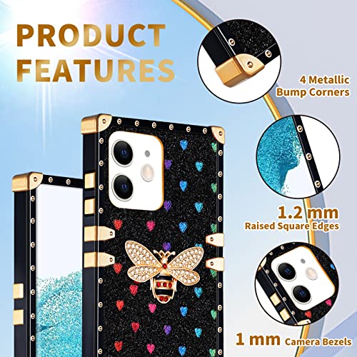 Loheckle for iPhone 11 Case for Women, Designer Square Cases for iPhone 11 with Ring Stand Holder and Lanyard, Cute Design Luxury Bees Squared Edges Cover for iPhone 11 6.1 Inch