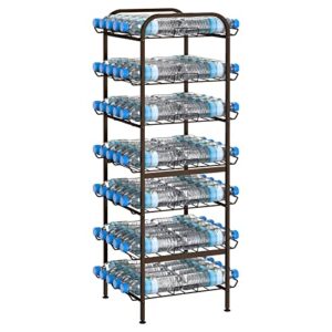 7 tier water bottle organizer freestanding water bottle storage rack metal water bottle stand holder for kitchen pantry home party large storage rustic brown