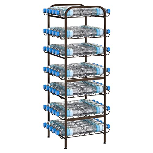 7 Tier Water Bottle Organizer Freestanding Water Bottle Storage Rack Metal Water Bottle Stand Holder for Kitchen Pantry Home Party Large Storage Rustic Brown