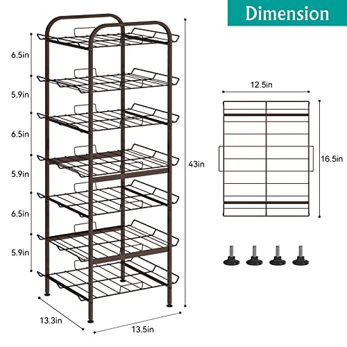 7 Tier Water Bottle Organizer Freestanding Water Bottle Storage Rack Metal Water Bottle Stand Holder for Kitchen Pantry Home Party Large Storage Rustic Brown