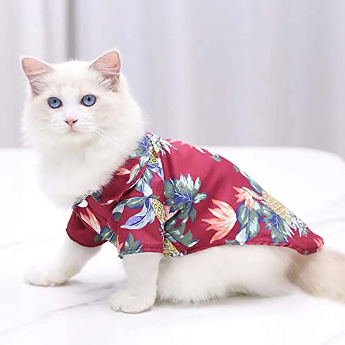 Pet Summer T Shirts Hawaii Style Floral Dog Shirt Hawaiian Printed Pet T Shirts Breathable Cool Clothes Beach Seaside Puppy Shirt Sweatshirt for Small Puppy Dog Close for Girls (Red, XS)