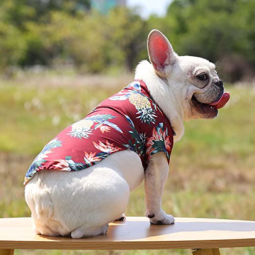 Pet Summer T Shirts Hawaii Style Floral Dog Shirt Hawaiian Printed Pet T Shirts Breathable Cool Clothes Beach Seaside Puppy Shirt Sweatshirt for Small Puppy Dog Close for Girls (Red, XS)