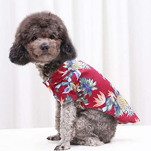 Pet Summer T Shirts Hawaii Style Floral Dog Shirt Hawaiian Printed Pet T Shirts Breathable Cool Clothes Beach Seaside Puppy Shirt Sweatshirt for Small Puppy Dog Close for Girls (Red, XS)