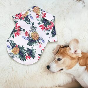 Pet Summer T Shirts Hawaii Style Floral Dog Shirt Hawaiian Printed Pet T Shirts Breathable Cool Clothes Beach Seaside Puppy Shirt Sweatshirt for Small Puppy Dog Fleece Pink (White, XL)