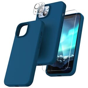 tocol 5 in 1 for iphone 14 case, with 2 pack screen protector + 2 pack camera lens protector, liquid silicone phone case for iphone 14, midnight blue