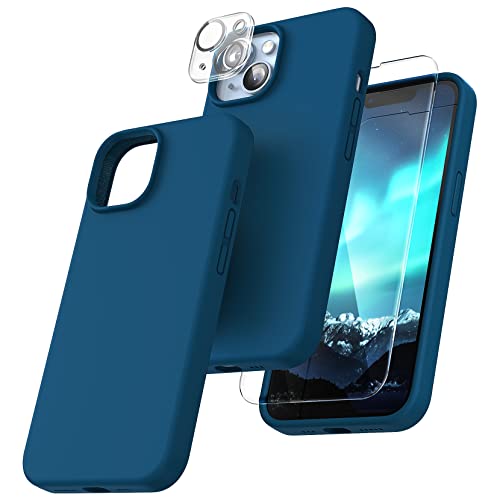 TOCOL 5 in 1 for iPhone 14 Case, with 2 Pack Screen Protector + 2 Pack Camera Lens Protector, Liquid Silicone Phone Case for iPhone 14, Midnight Blue