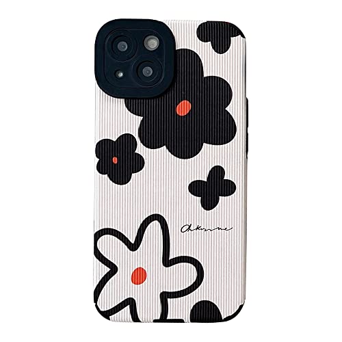 Cute Flower Phone Case Compatible with iPhone 13 Protective Cover Fashion Faux Leather Silicone Cases for Apple iPhone 13 - White