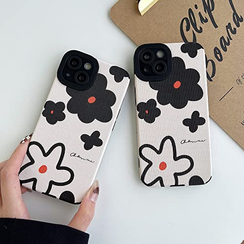 Cute Flower Phone Case Compatible with iPhone 13 Protective Cover Fashion Faux Leather Silicone Cases for Apple iPhone 13 - White