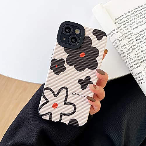 Cute Flower Phone Case Compatible with iPhone 13 Protective Cover Fashion Faux Leather Silicone Cases for Apple iPhone 13 - White