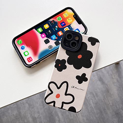 Cute Flower Phone Case Compatible with iPhone 13 Protective Cover Fashion Faux Leather Silicone Cases for Apple iPhone 13 - White