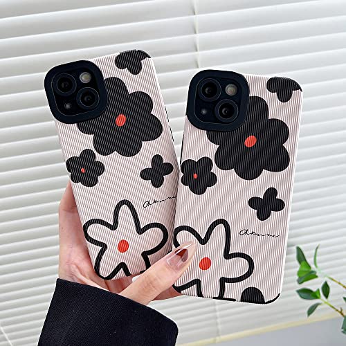 Cute Flower Phone Case Compatible with iPhone 13 Protective Cover Fashion Faux Leather Silicone Cases for Apple iPhone 13 - White