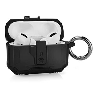 zenrich one key pop-up airpods pro case, zenrich full-body hard shell protective rugged charging cover case with keychain for airpods, front led visible,black