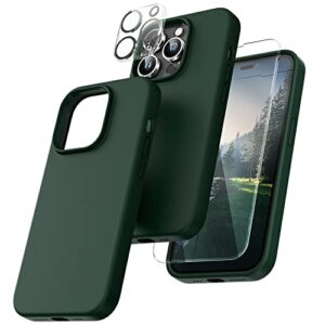tocol [5 in 1 designed for iphone 14 pro case, with 2 pack screen protector + 2 pack camera lens protector, liquid silicone phone case 6.1 inch, [anti-scratch] [drop protection], alpine green