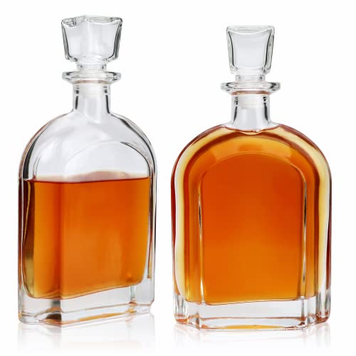 Salzesfalls Whiskey Decanter with Glass Stopper-Whiskey Glass Bottle with Airtight Geometric Stopper for Wine, Bourbon, Brandy, Liquor, Tequila, Liquor Decanter for Men.（2 Pack）