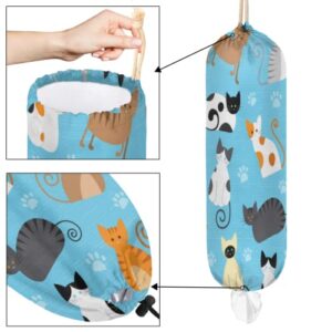 Cute Cat Set Plastic Bag Holder, Cat Pattern Wall Mount Plastic Bag Organizer with Drawstring Grocery Shopping Bags Storage Dispenser for Home Kitchen Farmhouse Decor, 22X9 Inch