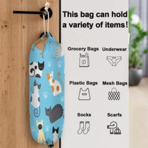 Cute Cat Set Plastic Bag Holder, Cat Pattern Wall Mount Plastic Bag Organizer with Drawstring Grocery Shopping Bags Storage Dispenser for Home Kitchen Farmhouse Decor, 22X9 Inch