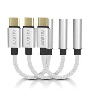 glubee usb c to 3.5mm audio adapter 96 khz hi-res type c to 3.5mm  dac of type c to aux compatible with galaxy x6/f13/s20 fe pixel 6/5 pad pro/macbook and more usb-c devices (3 pcs, silver)