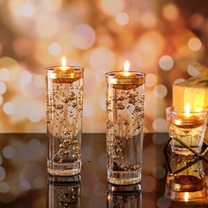 40 Pieces Unscented Floating Candles Small Floating Candles 1 x 1.8 Inches Smooth Wax Gold Floating Candles Round Long Lasting Tea Lights Candles for Pool Wedding Bathtub Dinner Home Favors