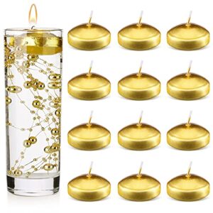 40 pieces unscented floating candles small floating candles 1 x 1.8 inches smooth wax gold floating candles round long lasting tea lights candles for pool wedding bathtub dinner home favors
