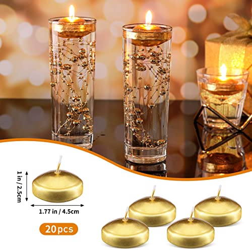40 Pieces Unscented Floating Candles Small Floating Candles 1 x 1.8 Inches Smooth Wax Gold Floating Candles Round Long Lasting Tea Lights Candles for Pool Wedding Bathtub Dinner Home Favors