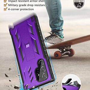 FNTCASE for Samsung Galaxy S22 Ultra Case: Built-in Screen Protector & Kickstand Full-Body Dual Layer Rugged Military Grade Shockproof Protection Heavy Duty Protective Phone Cover 5G-Purple