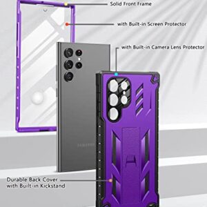 FNTCASE for Samsung Galaxy S22 Ultra Case: Built-in Screen Protector & Kickstand Full-Body Dual Layer Rugged Military Grade Shockproof Protection Heavy Duty Protective Phone Cover 5G-Purple