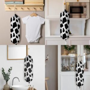 Cow Print Plastic Bag Holder, Animal Cow Print Wall Mount Plastic Bag Organizer with Drawstring Grocery Shopping Bags Storage Dispenser for Home Kitchen Farmhouse Decor, 22X9 Inch