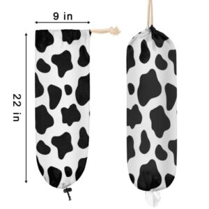 Cow Print Plastic Bag Holder, Animal Cow Print Wall Mount Plastic Bag Organizer with Drawstring Grocery Shopping Bags Storage Dispenser for Home Kitchen Farmhouse Decor, 22X9 Inch